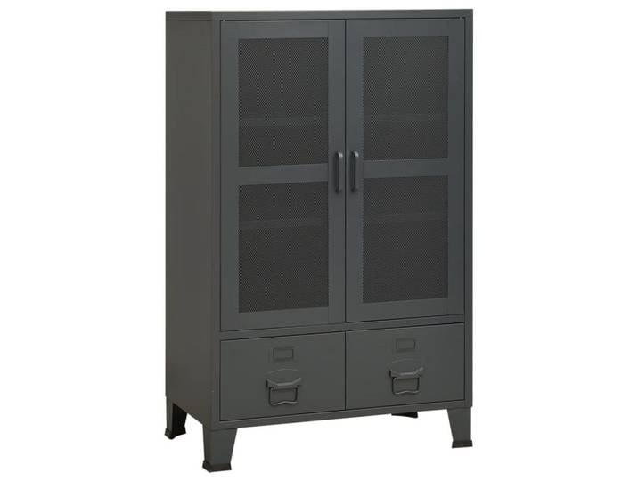 furnicato Spind Industrial Sideboard Metall Anthrazit 70 x 40 x 115 cm (1-St) Aufbewahrungsschrank mit Gittertüren, Schubladen und Namensschildern