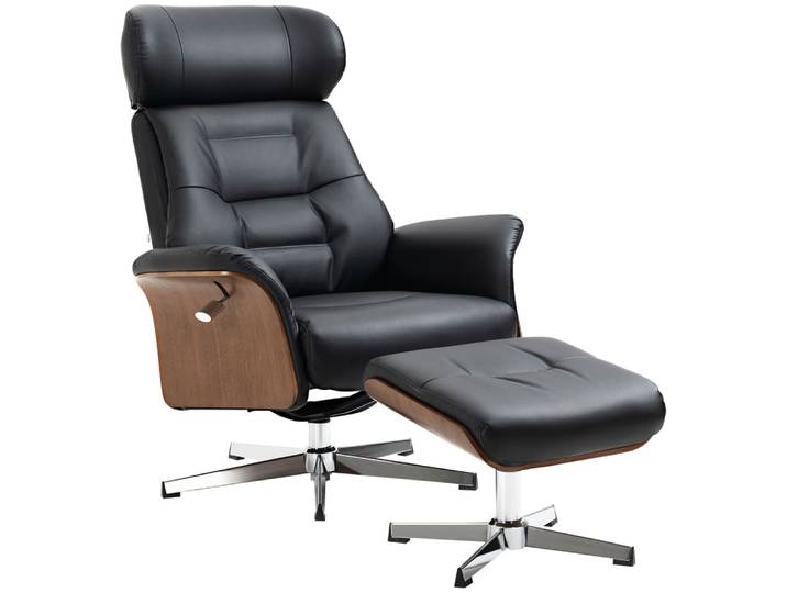 Fauteuil relax avec repose-pied dossier inclinable polyuréthane noir