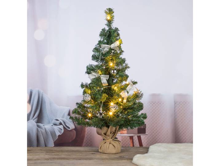 Künstlicher Weihnachtsbaum mit LED Beleuchtung, geschmückt, H 75 cm