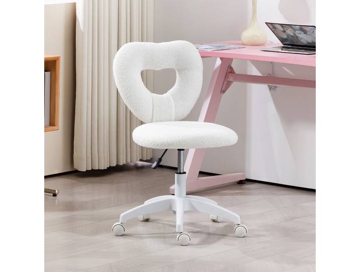 HOMCOM Chaise Bureau Cœur Rembourrée Blanc