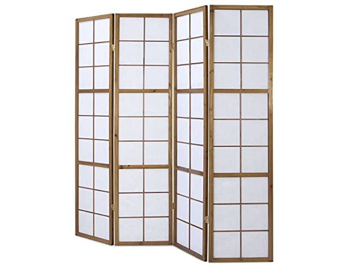 Homestyle4u 168, Paravent Braun Raumtrenner Höhe 175 cm 4-teiliger Shoji Raumteiler Holz Reispapier Sichtschutz, Trennwand, Room divider