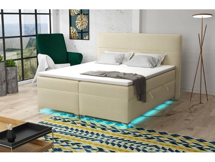 Fun Möbel Boxbett Schlafzimmerbett CANELA inkl. LED-Beleuchtung (In 5 verschiedenen Stoffen, Inkl. Topper), Inkl. Bettkasten