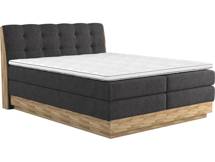 Boxspringbett, 100% Polyester, Schwarz, 161×217 cm, Inklusive Topper, Modern, Home-affaire