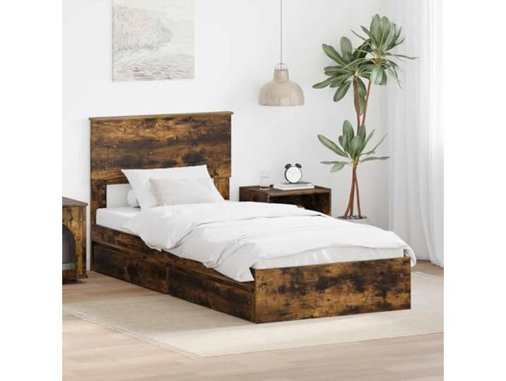 RJPLMFV Aufbewahrungsbett, Raucheiche, 100 x 200 cm, Holz Mit Schubladen, modernes Design, einfache Montage, neutrale Oberfläche, Lattenrost inklusive