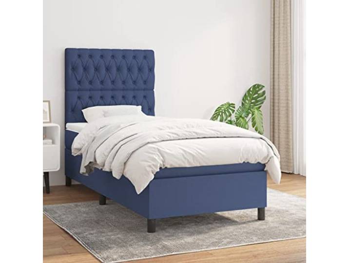 RJPLMFV Lattenrost mit Matratze, Blau, 90 x 200 cm, Stoff Verstellbarer Kopf, Taschenfedern, mittlere Festigkeit, langlebig, bequem
