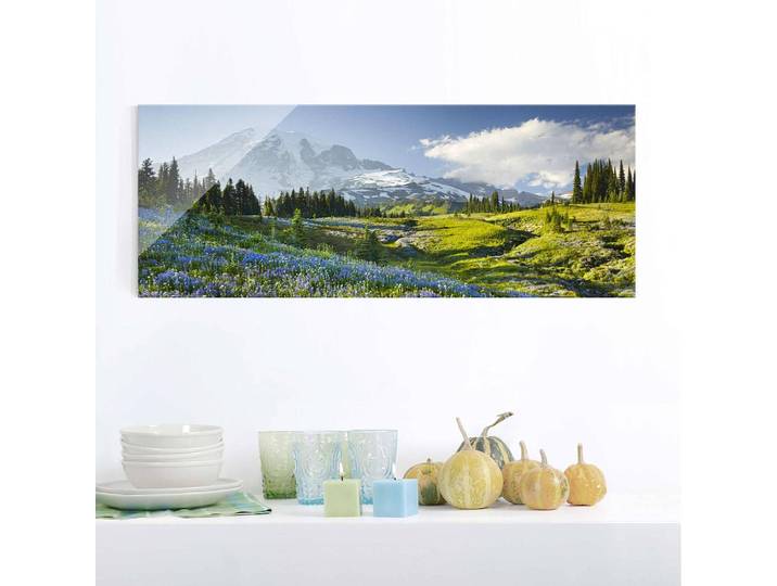 Tableau en verre Fleurs des montagnes Matériau : Verre Motif : Avec motif Motif : Paysages & montagnes Type de verre : Verre de sécurité Vert
