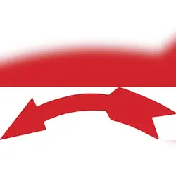 Richtungspfeil, links gebogen, Rot, Folie - 1 Bund = 100 Stk - 40x12 mm Folie selbstklebend