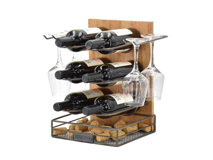 Rangement 6 bouteilles avec support pour verres - Table Passion
