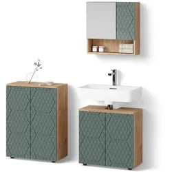 BADMÖBEL-SET Ronco, Grün/Goldkraft Eiche, 3-teilig