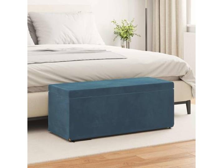Xolmizyn Sitzbank Samt Blau 101 x 41 x 40 cm, Rückenloser Hocker mit Holzbeinen für Flur, Schlafzimmer und Wohnzimmer, Moderne Sitzgelegenheit