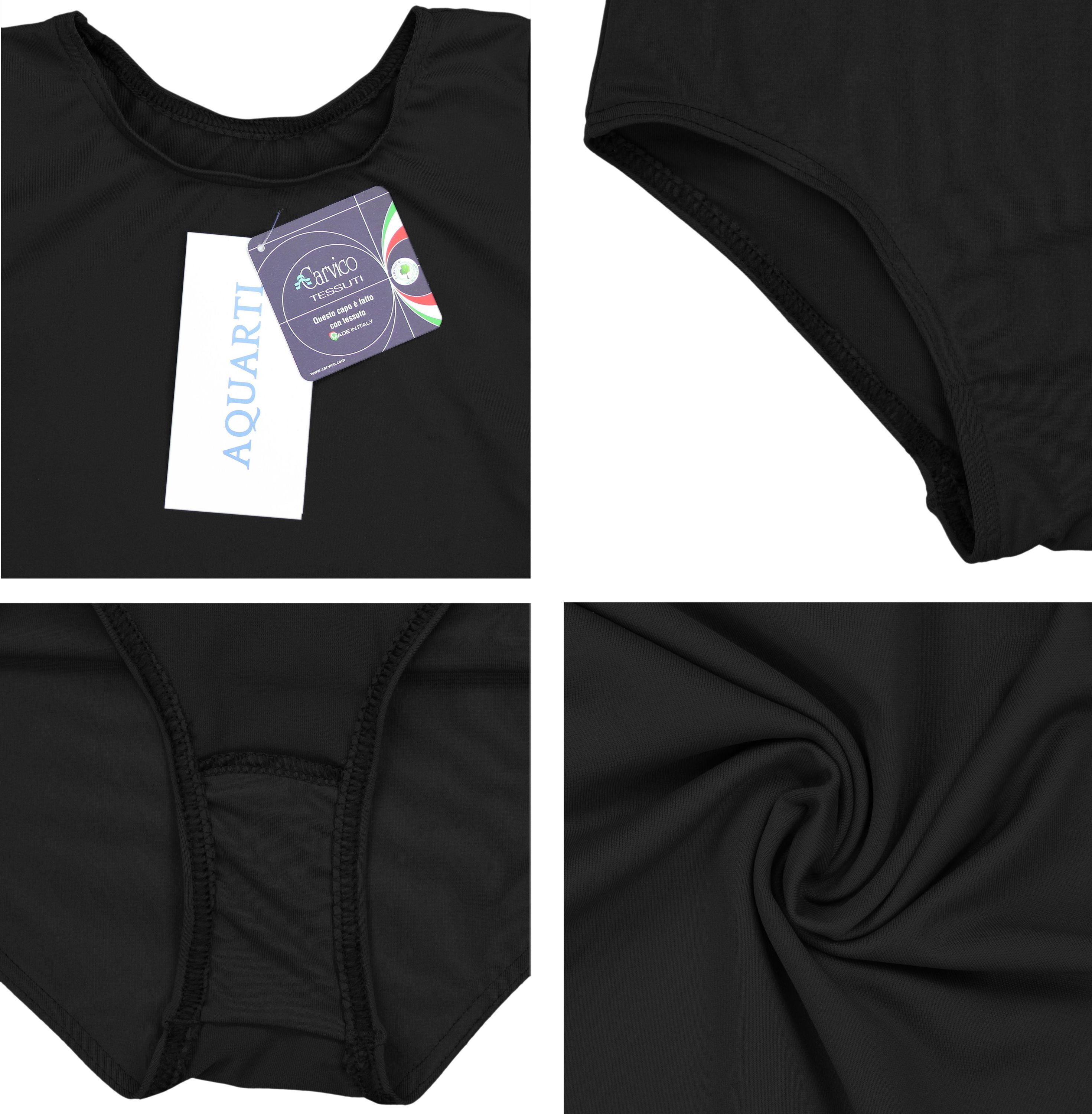 Turnanzug AQUARTI "Body Mädchen Gymnastikanzug Kurzarm", Kinder, Gr. 128, schwarz, Obermaterial: 80% Polyamid PA. 20% Elasthan EL., Sportanzüge