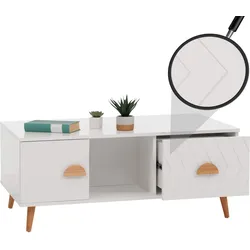 Couchtisch HWC-N89, Beistelltisch Sofatisch, Schubladen Türen Fächer Fischgrätenmuster Melamin Holz, 42x103x60cm ~ weiß