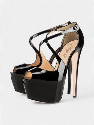 LightInthebox Red and Black Patent Leather Platform Stiletto Heels with Cross Straps - Bold Women's Party Shoes