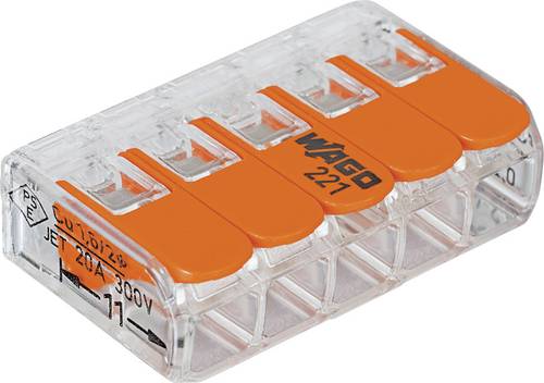 WAGO 221-615 221 Verbindungsklemme flexibel: 0.5-6mm² starr: 0.5-6mm² Polzahl: 5 6 St. Transparent, Orange