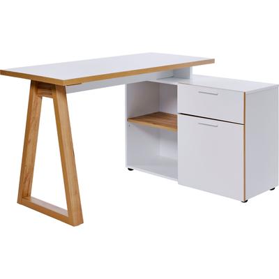 Eckschreibtisch JAHNKE "CLUB C 130 E", weiß (kerneiche, weiß, kerneiche, kerneiche, weiß), B:130cm H:76,2cm T:95cm, Tische, Eckschreibtisch, Eckschreibtisch, wechselseitig montierbar, Breite 130 cm