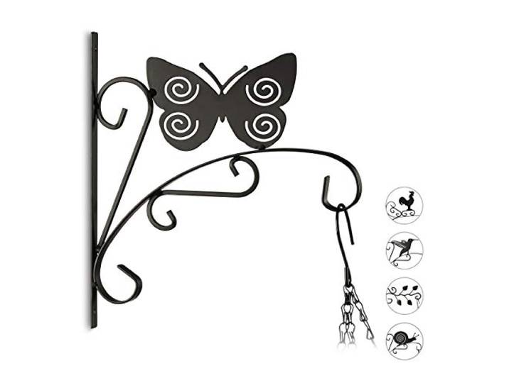 Relaxdays Crochet Mural pour Plantes Papillon suspensions Pot de Fleurs en métal décoration de Jardin HxlxP 30 x 28 x 2 cm\, Noir