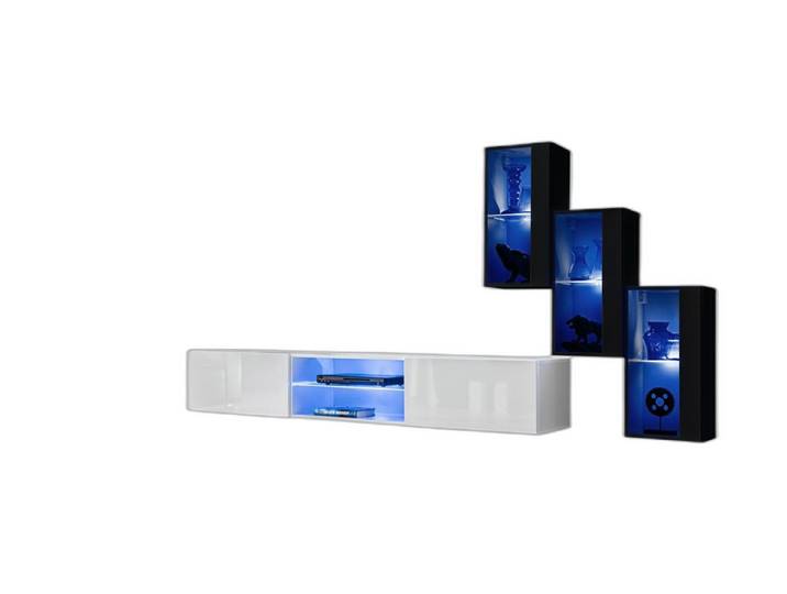Xlmoebel Wohnwand Moderne Wohnwand in Weiß mit schwarzen Wandvitrinen, (4-St., TV Ständer + 3x Hänge Vitrine), Hergestellt in Europa