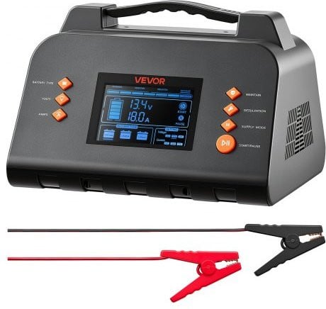 VEVOR Smart Acculader 20 A 6/12/24 V voor LiFePO4 en loodzuuraccu's, zwart