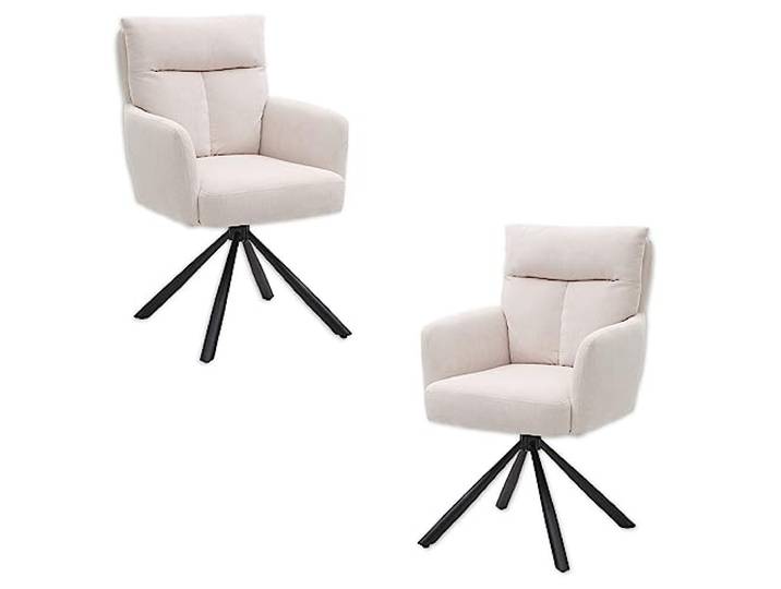 SOFIA Esszimmerstühle 2er Set, Cord Bezug Beige, schwarzes Metallgestell