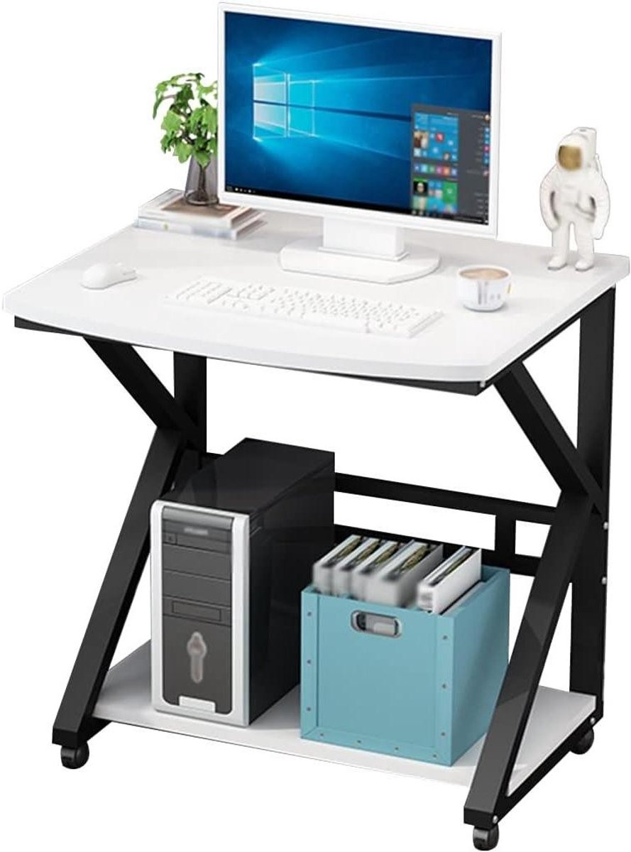Mobiel computerbureau met wieltjes in houtkleur, B/D/H: 60 x 55 x 74 cm