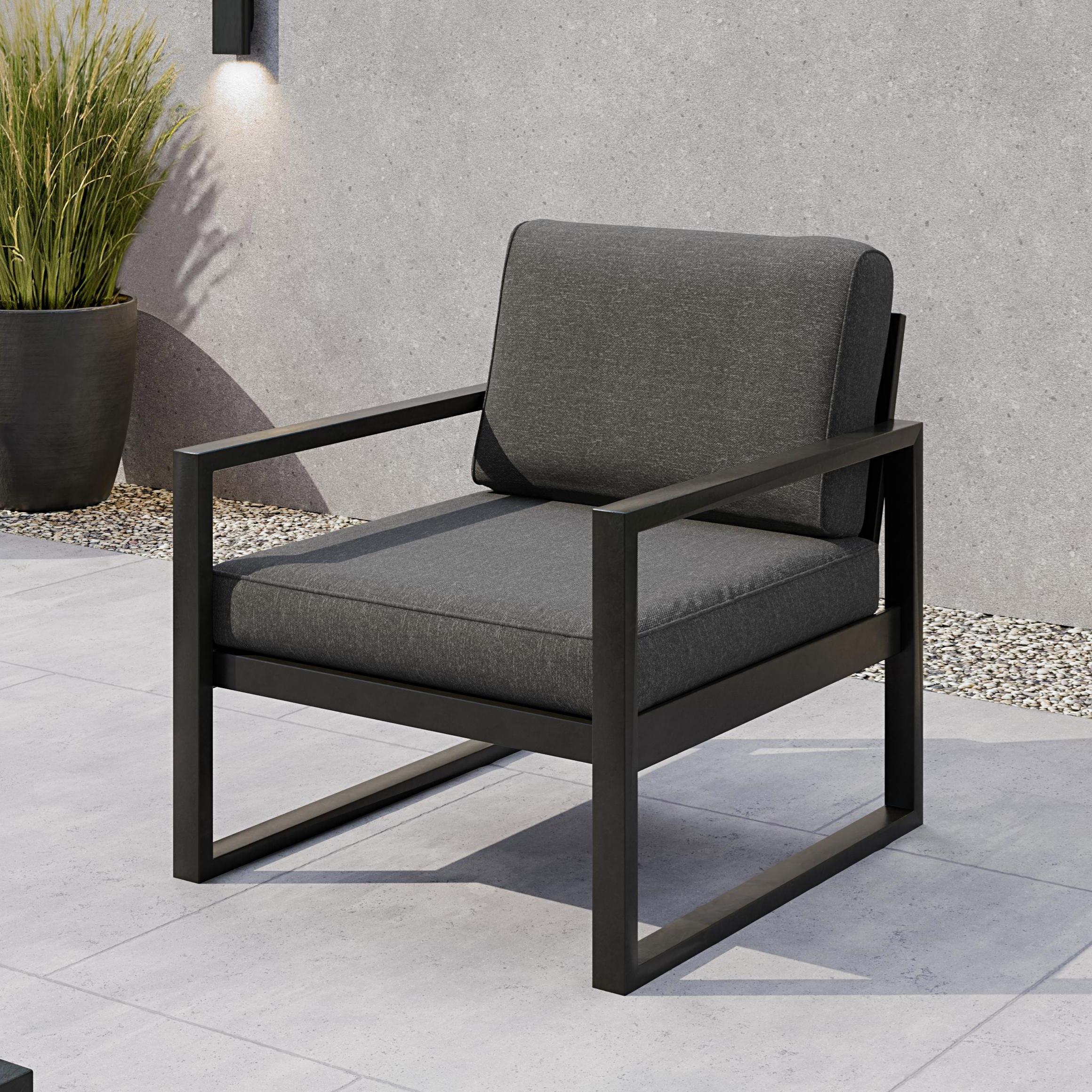 BEAUTYSOFA Gartensessel STELLA - Loungesessel für Balkon, Terrasse & Garten, Wasserabweisender Stoff, Moderne Gartenmöbel Dunkelgrau Patio Base 6