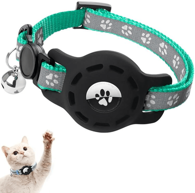 Inspired Deals Reflective AirTag Cat Collar With Silicone Case Adjustable Pet Tracker Collar With Bell green
