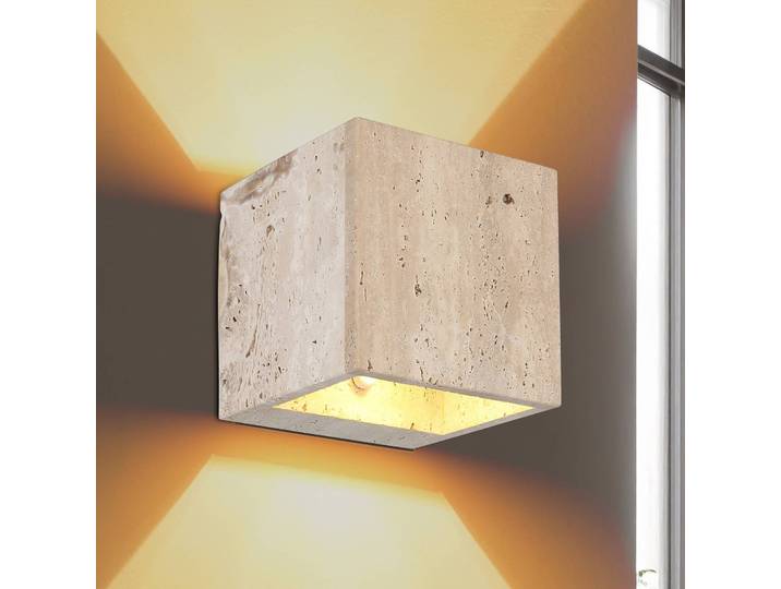 Globo Wandleuchte Rojas, creme / amber, für Wohn- / Esszimmer, Stein, Wandlampe