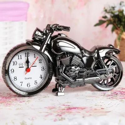 Universal Stock Retro Motorcycle Alarm Clock Vintage Desk Clock For Motorcycle Decor & Gifts a black
