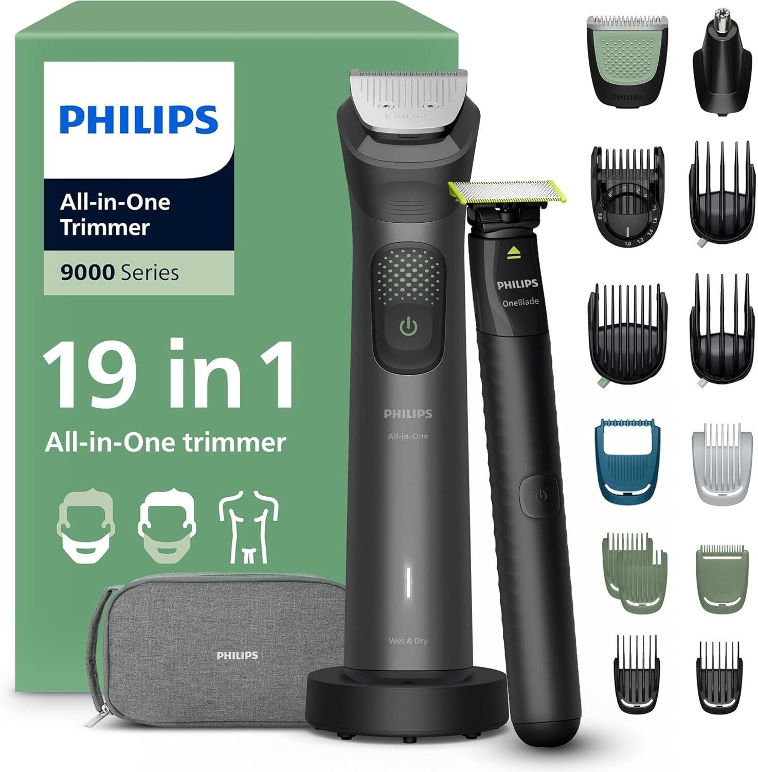 Philips All-in-One Multigroom Trimmer Series 9000 19-in-1, New