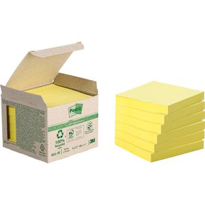 Post-it Haftnotizen Recycling Notes, gelb, 76 x 76mm, selbstklebend, 6x 100 Blatt