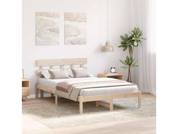 KTHLBRH Bettgestell, braun, 140 x 190 cm, aus massivem Kiefernholz Kopfteil inklusive, modernes Design, einfache Wartung, Kapazität 200 kg
