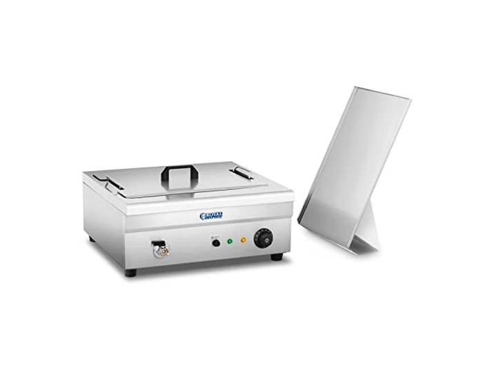Royal Catering Friteuse à Beignets 18 l\, 230 V\, 3200 W\, 50-190°C\, Panier 380 x 285 x 100 mm\, Élément Amovible\, Tablette\, Couvercle\, Inox Churros Donuts Professionnel