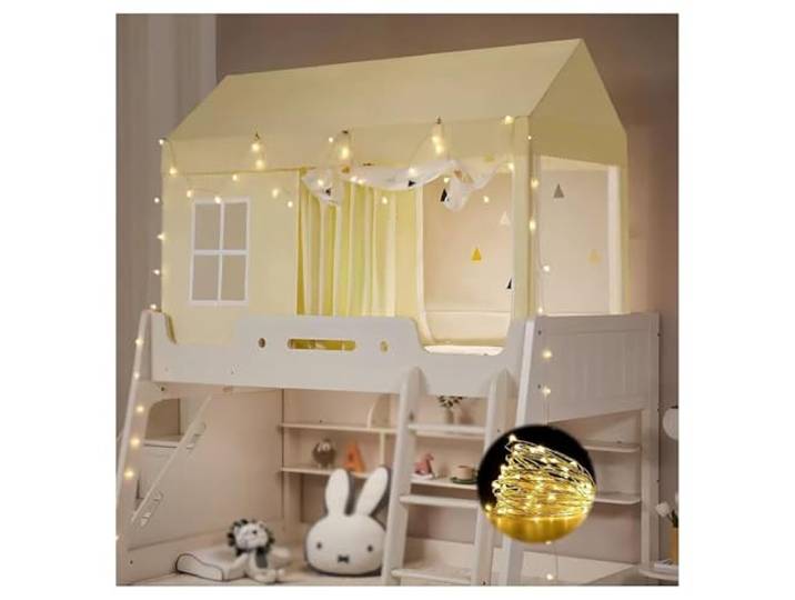 HGYNBCP Twin Top Etagenbett-Zelthimmel for Mädchen mit Lichtern – Beige(Yellow,120cm)