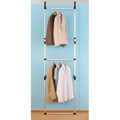 Teleskopregal RUCO, grau (aluminiumfarben, schwarz), B:110cm H:250cm T:28cm, Aluminium, Regale, Teleskopregal, Aluminium/Kunststoff, in Höhe und Breite verstellbar, 2 Kleiderstangen