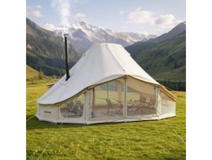 VEVOR Glockenzelt, 4 Jahreszeiten, 6x4x3,1 m, Jurtenzelt mit Ofenrohrdurchführung & Regenhülle, Poly-Baumwoll-Gewebe, bis zu 12 Personen, Ideal für Familien-Camping & Outdoor-Aktivitäten, Beige