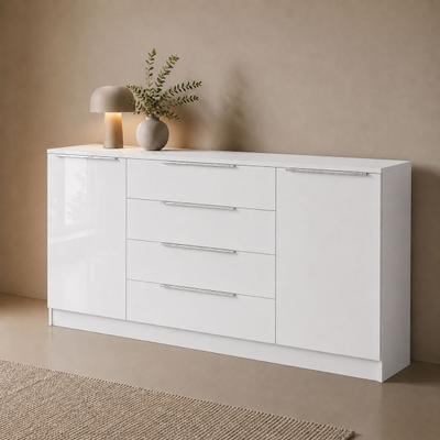 Kommode BORCHARDT MÖBEL "Oliva, Kommode mit Metallgriffen", weiß (weiß matt, weiß hochglanz), B:166cm H:78cm T:35cm, Holzwerkstoff, Sideboards, Kommode, mit 4 Schubkästen