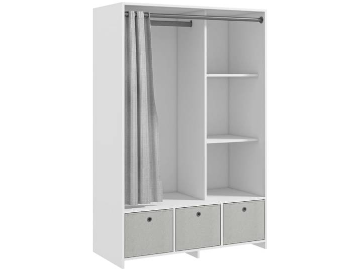 Vestiaire d'entrée - barre penderie, 3 niches, 3 tiroirs tissu, rideau