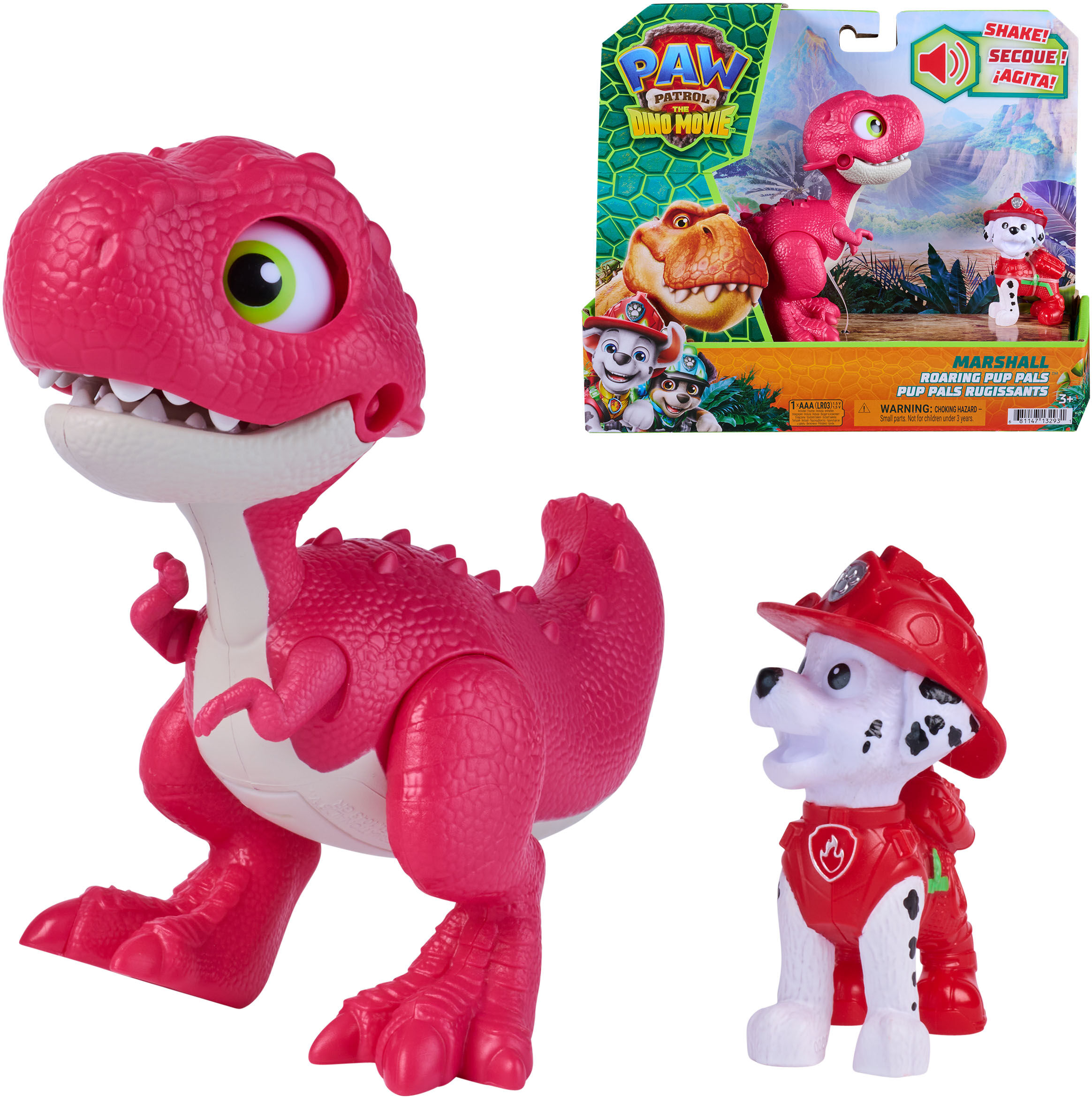 Spielfigur SPIN MASTER "PAW Patrol: Der Dino Film, Roaring Pups, Marshall & Rhabarber Dino", pink (bunt), Spielfiguren, KinderH:6,5cm, Spielfigur, H:6,5cm
