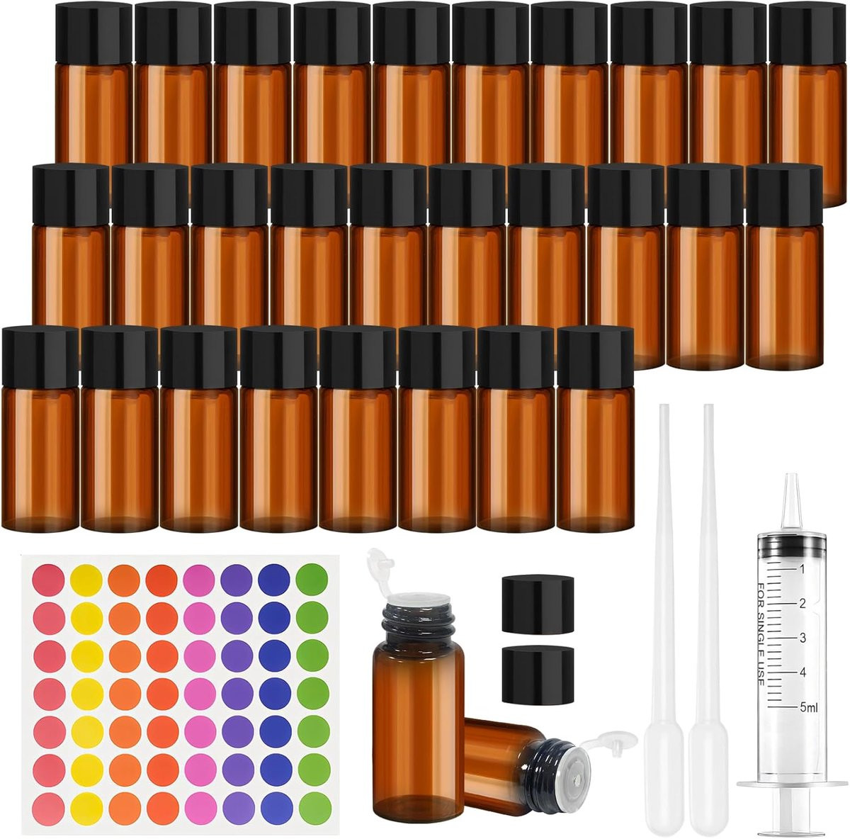 SnelShoppen 30 stuks lege bruine glazen mini flesjes van 10ml met inzet voor essentiële oliën en geuren