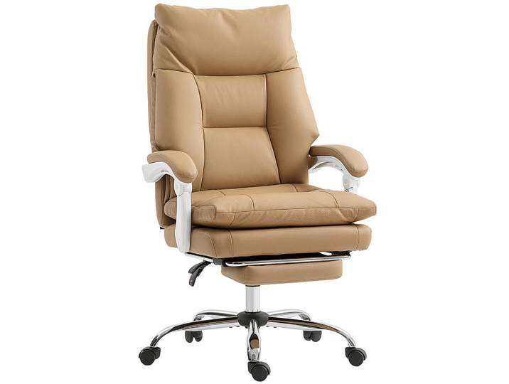 Homcom Bürostuhl Ergonomischer Schreibtischstuhl mit Lendenwirbelstütze, Fußstütze, Hellbraun, Kunststoff, Füllung: Schaumstoff,Schaumstoff, 65x121x76 cm, Büromöbel, Bürostühle, Chefsessel