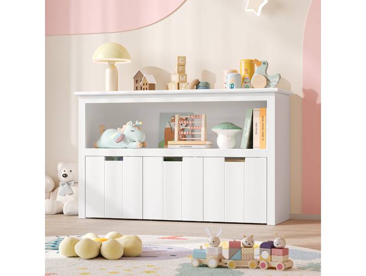Getone Meuble de rangement pour enfants, Meuble Rangement Jouet Enfant avec 3 tiroirs roulettes, bibliothèque Enfant, Armoire de rangement, 102 x 33 x 61,5cm