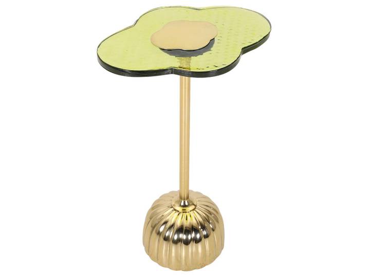 Landscape Beistelltisch, Gold, Olivgrün, Metall, Glas, organisch, Rundrohr, Sockel, 38x60x28 cm, Wohnzimmer, Wohnzimmertische, Beistelltische, Beistelltische Metall