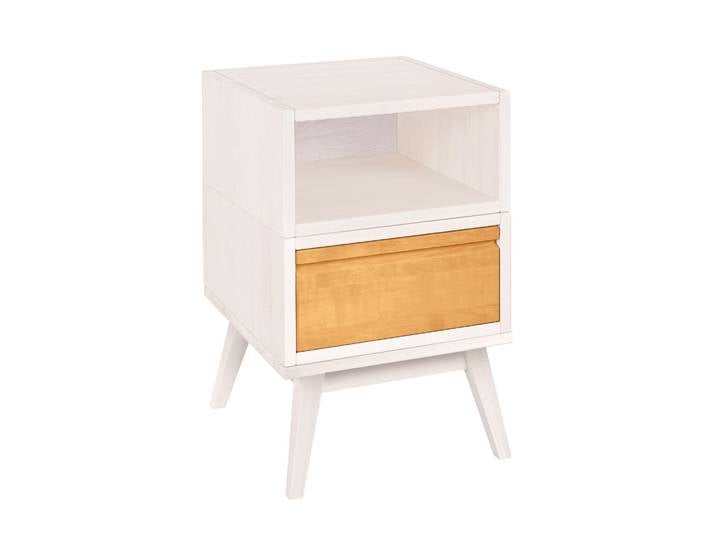 Naturwohnen Retro Nachttisch Schublade & offen aus Massivholz Kiefer & Erle Maße:40x40x62cm Laura veredelt mit bioola® 100% Bio & Vegan
