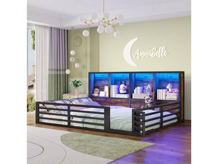 DRIPEX Lit LED à baldaquin avec petite porte 140x200cm Lit de jour avec compartiment de rangement métal+MDF Noir