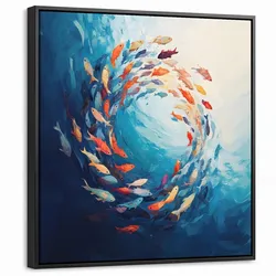 LEINWAND Bilder mit Rahmen - Meer - Fische - Bunt - Dynamisch - 50x50