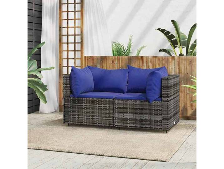 Canapés d'angle de jardin et coussins (lot de 2) gris résine tressée - Sofa d'extérieur LL2779