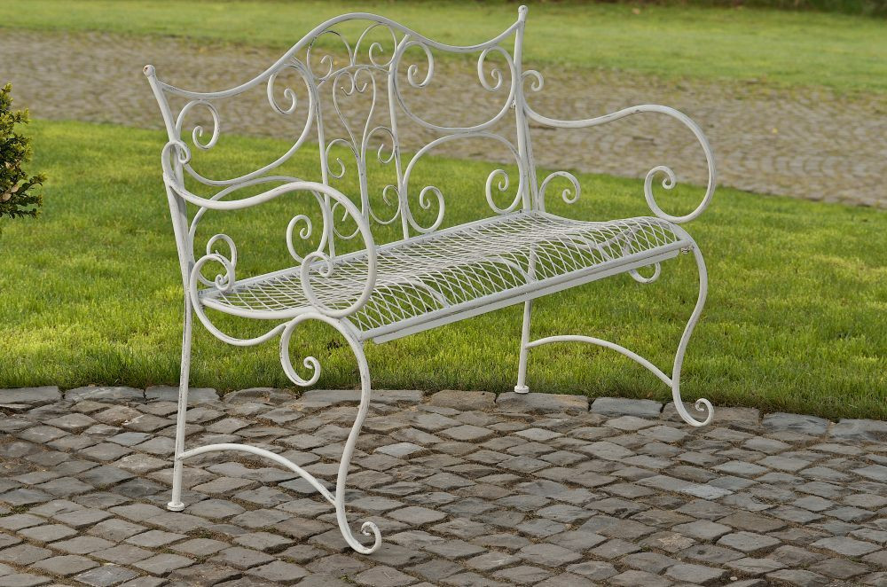 Lomadox Rustieke metalen tuinbank Tar - Wit, antiek