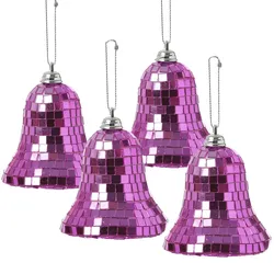 MARELIDA Weihnachtsbaumschmuck Glocken im Discokugel Look H: 8cm pink 4er Set