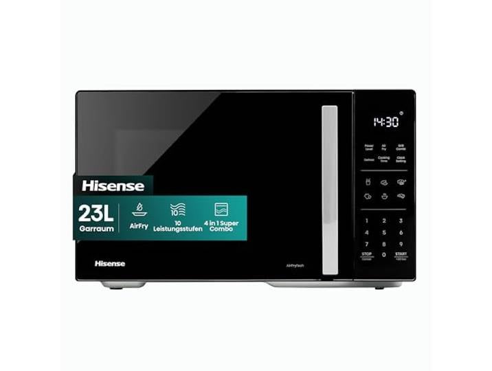 Hisense H23MOBS5HC Mikrowelle /23 L/900W/AirFry/4 in 1 Super Kombination/Memory Funktion/Mehrstufiges Garen/Auto Programme/10 Leistungsstufen/Quick Start/Auftaufunktion/Kindersicherung/Schwarz