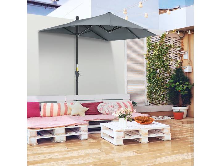 Outsunny Parasol Demi-Lune Anti-UV 200x190x240 cm Gris